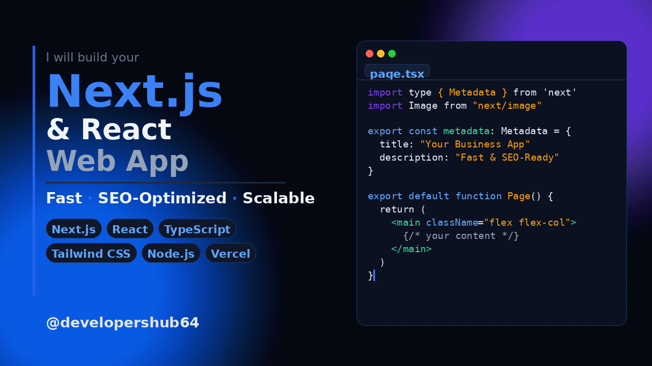 I will build a fast, SEO-optimized Next.js or React app for your business