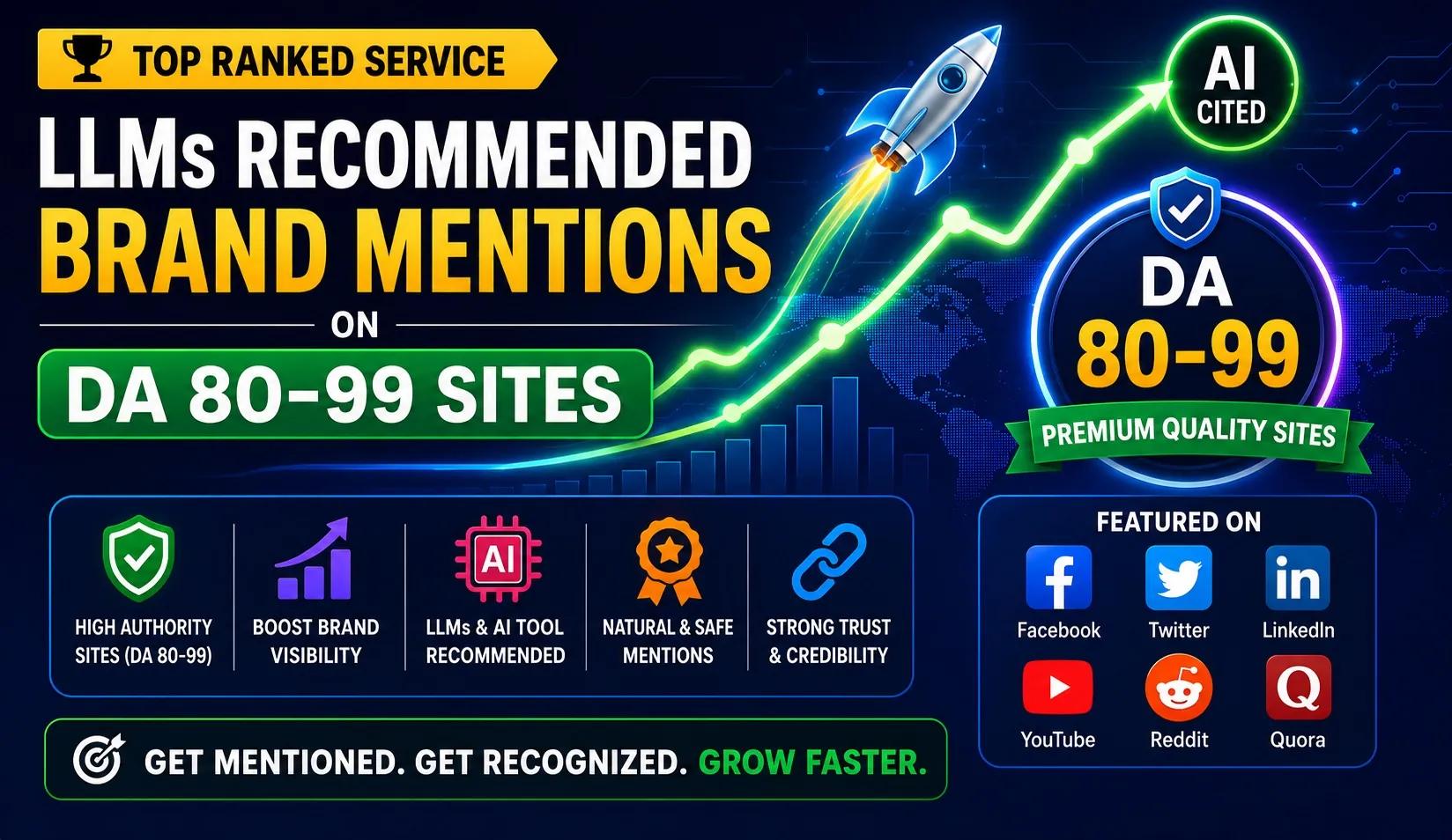 Top 15 LLMs Brand Mentions SEO Backlinks DA 80–99 For AI SEO