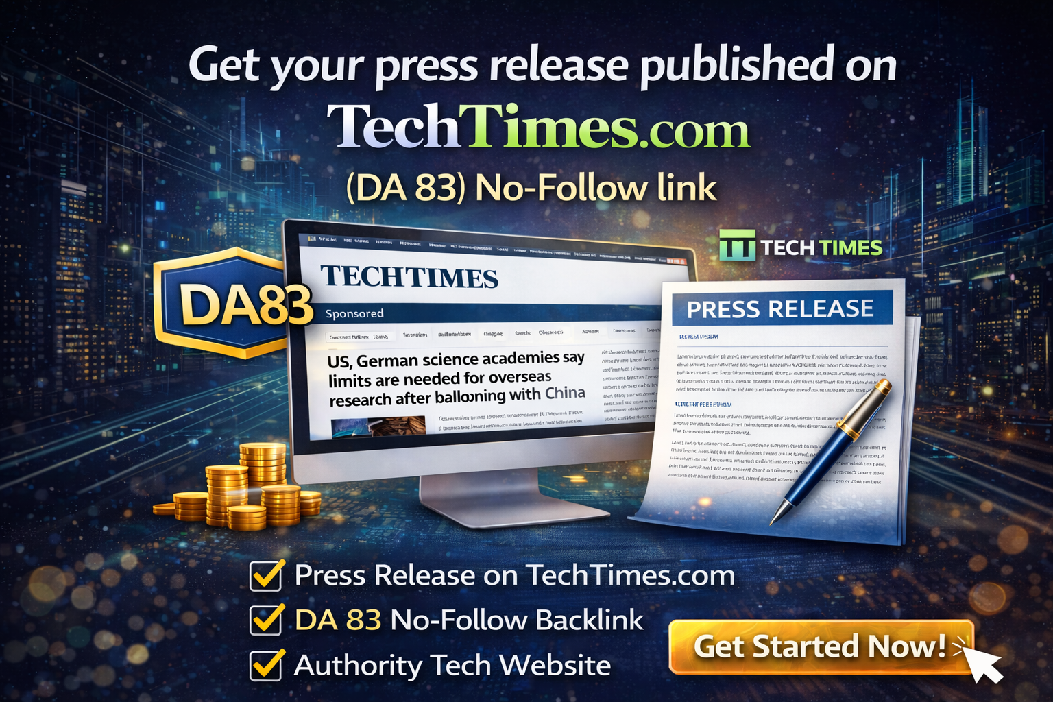 Get your press release published on TechTimes.com (DA 83) No-Follow link