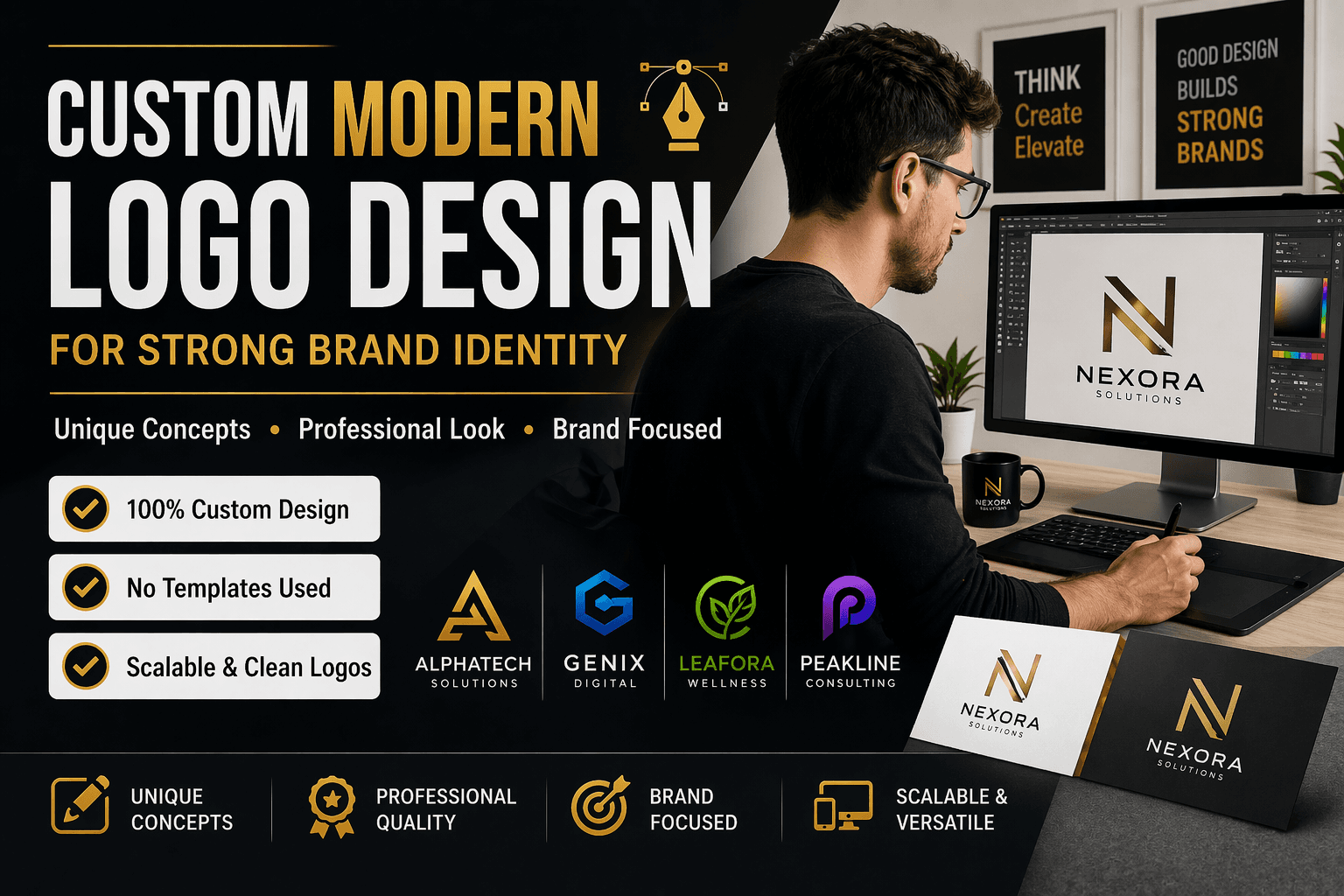 Custom Modern Logo Design with Brand Identity & Strategy