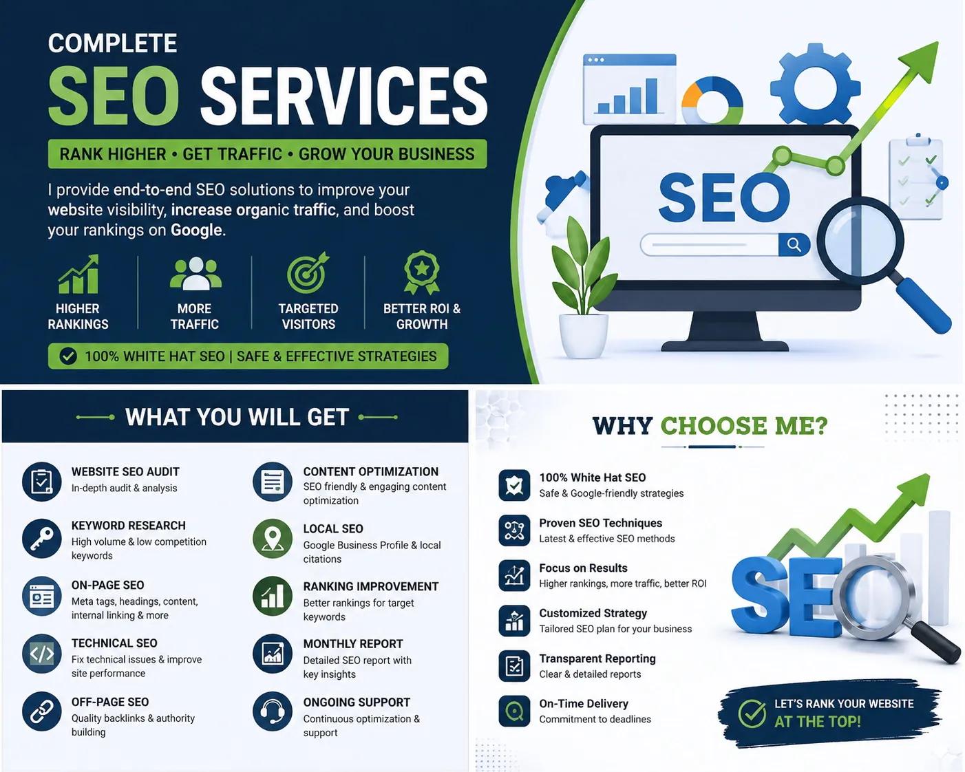 I will provide complete on page technical and off page SEO