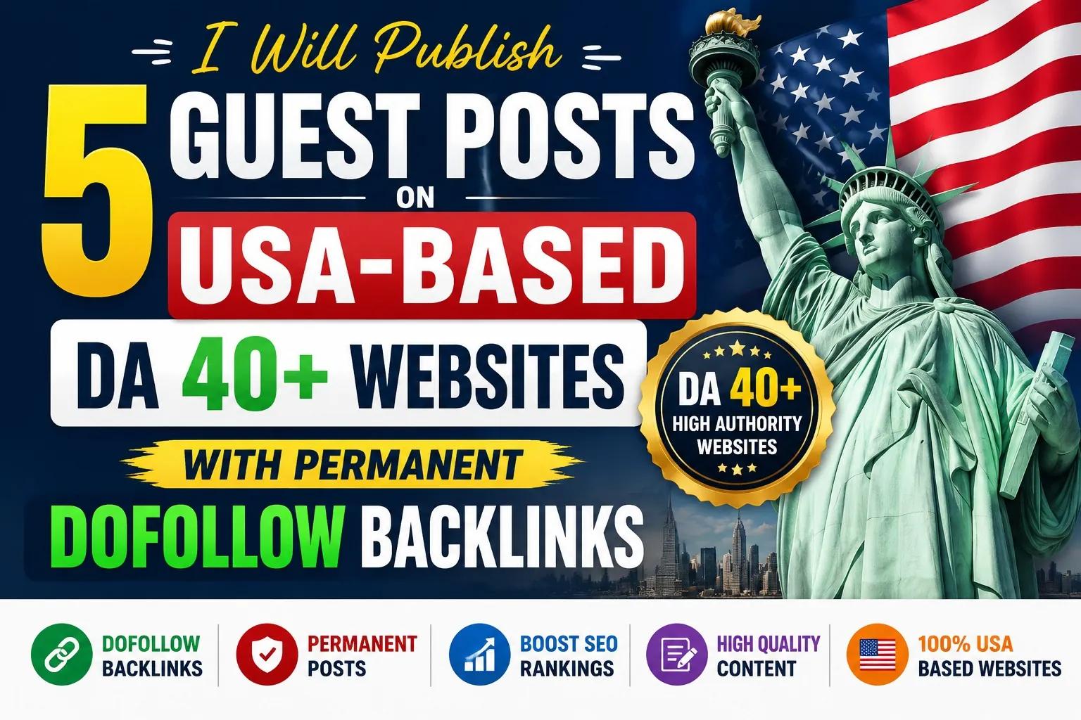 I will publish 5 posts on USA Based DA 40+ Websites