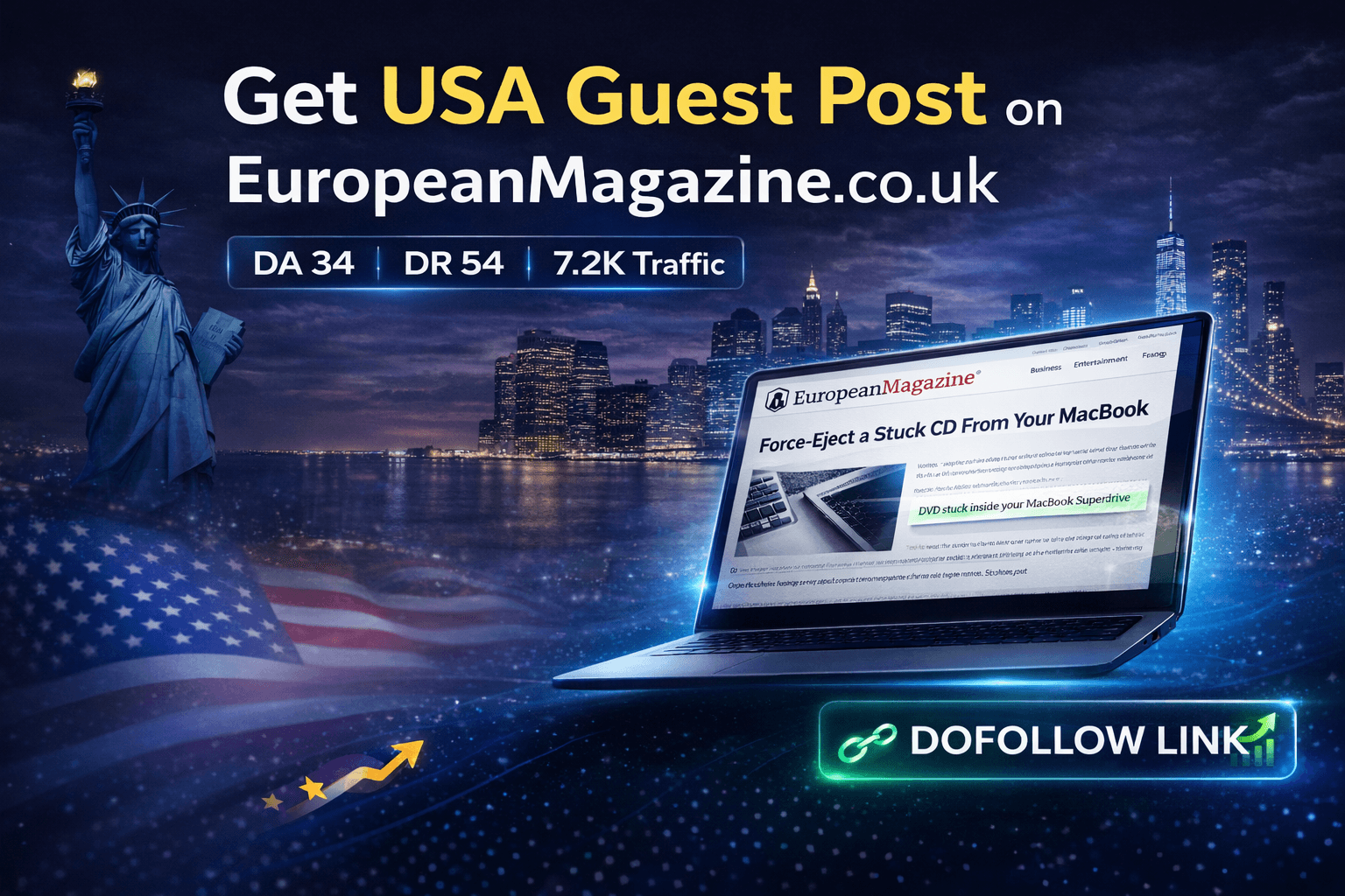 Get USA Guest Post on EuropeanMagazine.co.uk DA34 DR54 Traffic 7.2K