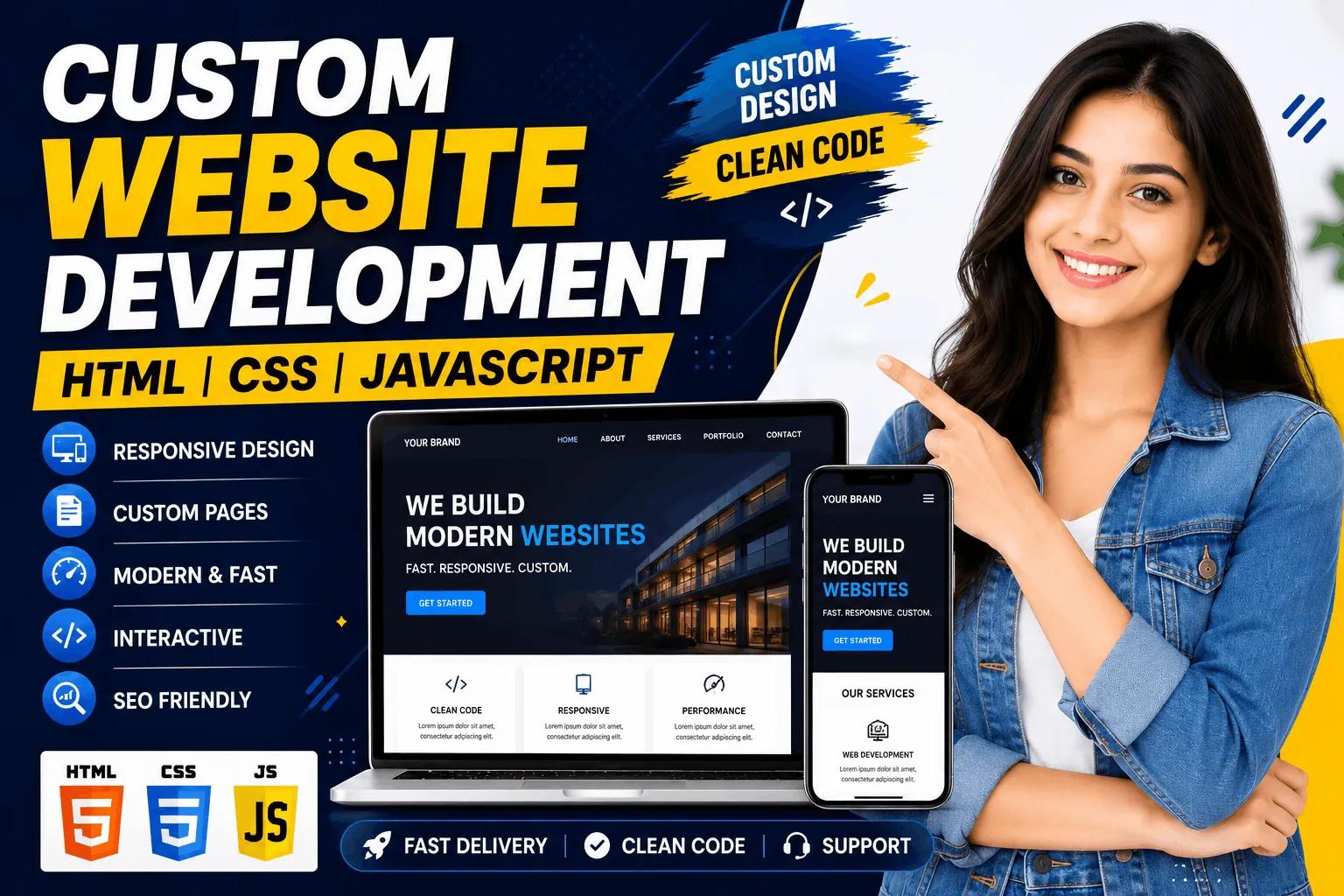 I will create a custom responsive website using HTML CSS and