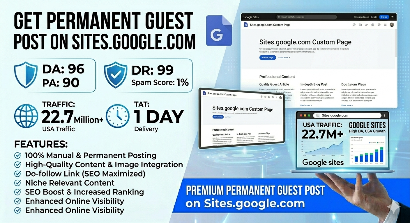 You will get Usa Guest Post at Sites.Google.com (DA: 96, Traffic: 22Million)
