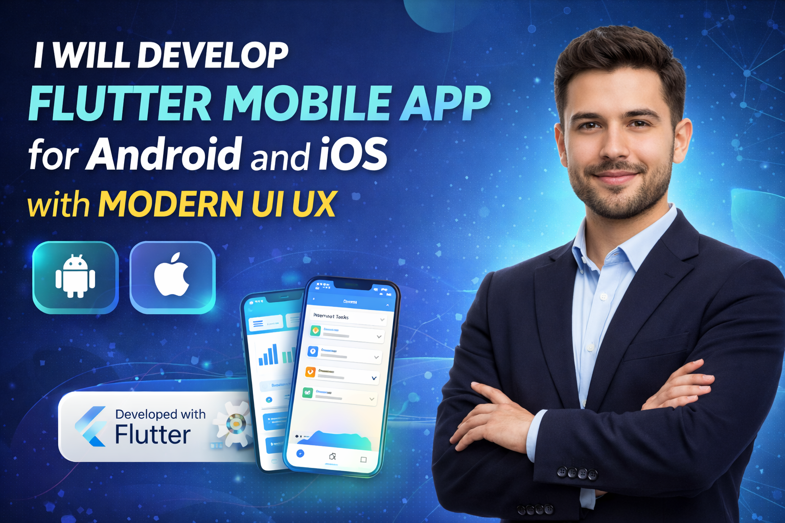 I will develop Flutter mobile app for Android and iOS with modern UI UX
