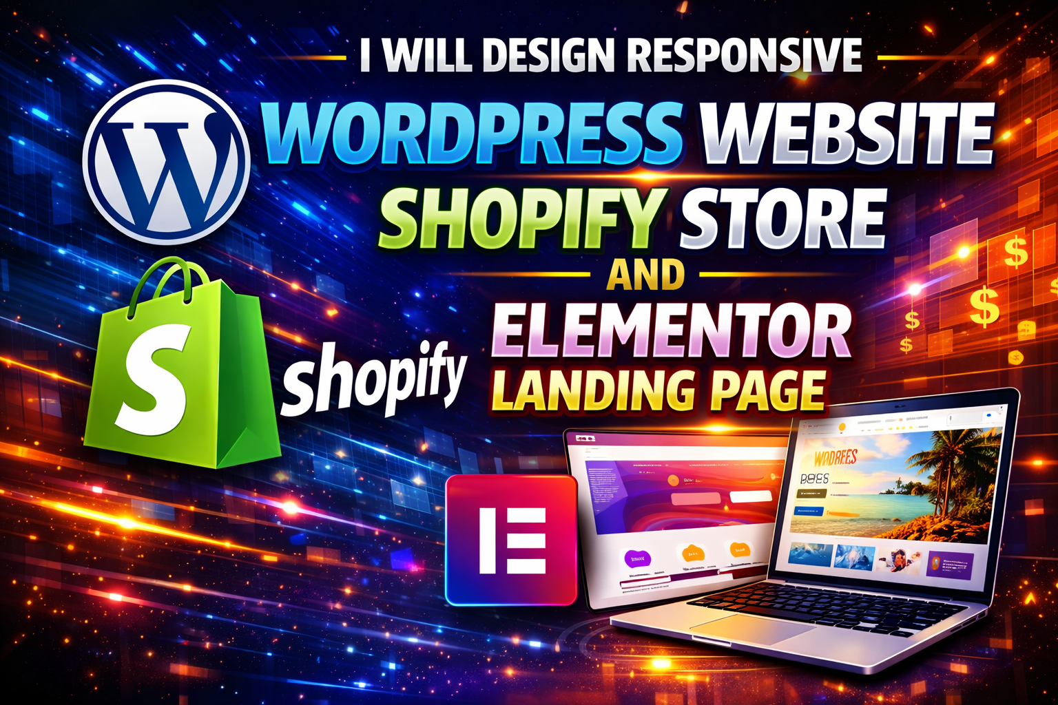 I will design responsive WordPress website, Shopify store, and Elementor landing page