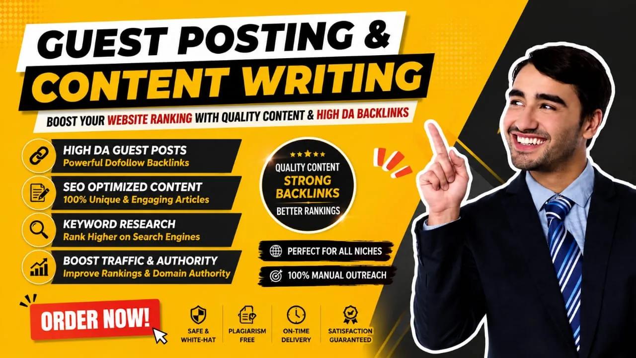 I will do provide SEO back link guest post and high da site