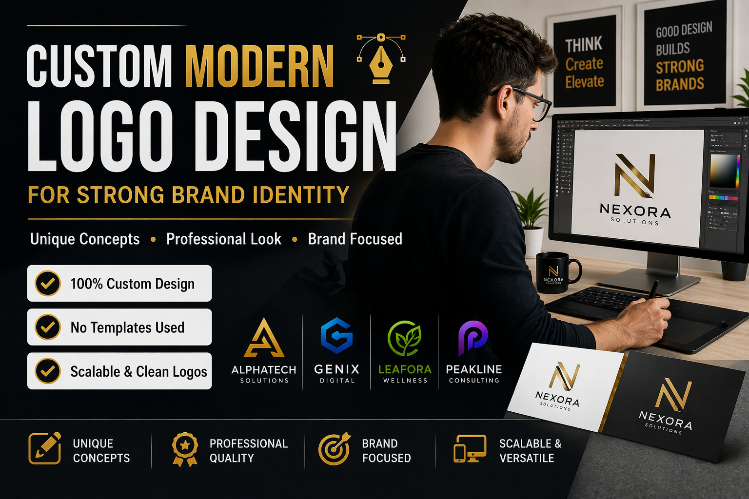Custom Modern Logo Design with Brand Identity & Strategy